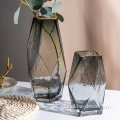 Smokey Grey Flower Vase gold decoration smokey grey geometric glass vases Supplier